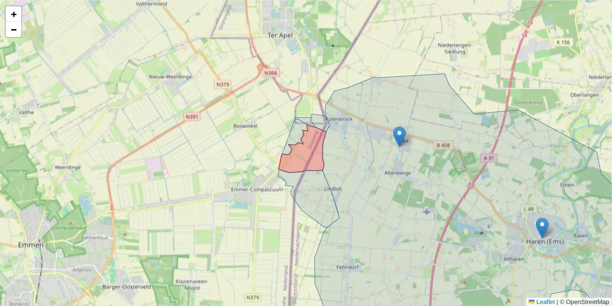 Karte des Postleitzahlen Bereichs  und der umliegenden Postleitzahlen in Deutschland