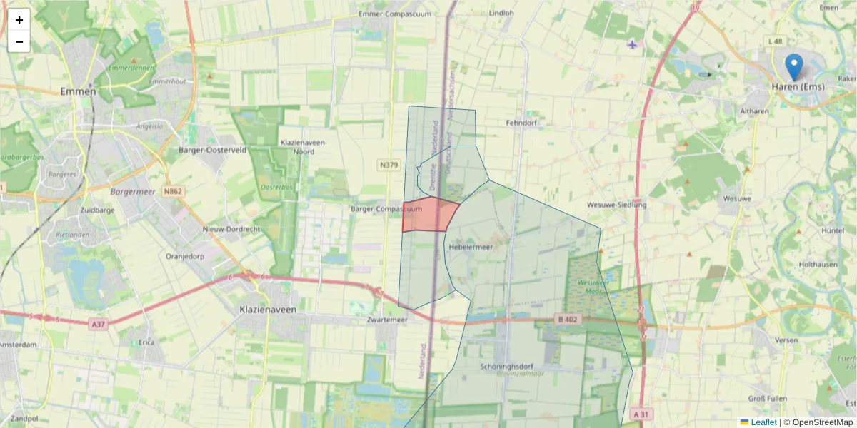 Karte des Postleitzahlen Bereichs  und der umliegenden Postleitzahlen in Deutschland
