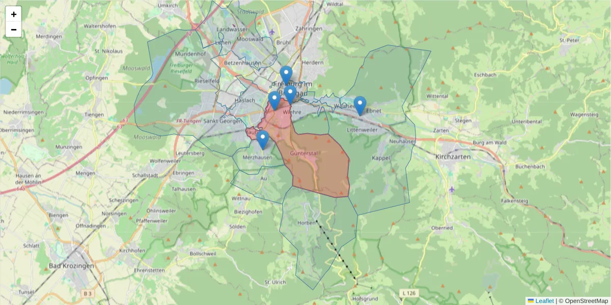 Karte des Postleitzahlen Bereichs  und der umliegenden Postleitzahlen in Deutschland