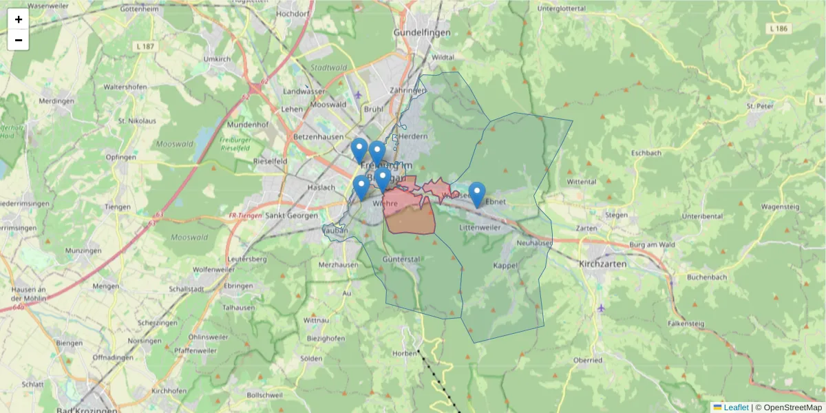 Karte des Postleitzahlen Bereichs  und der umliegenden Postleitzahlen in Deutschland