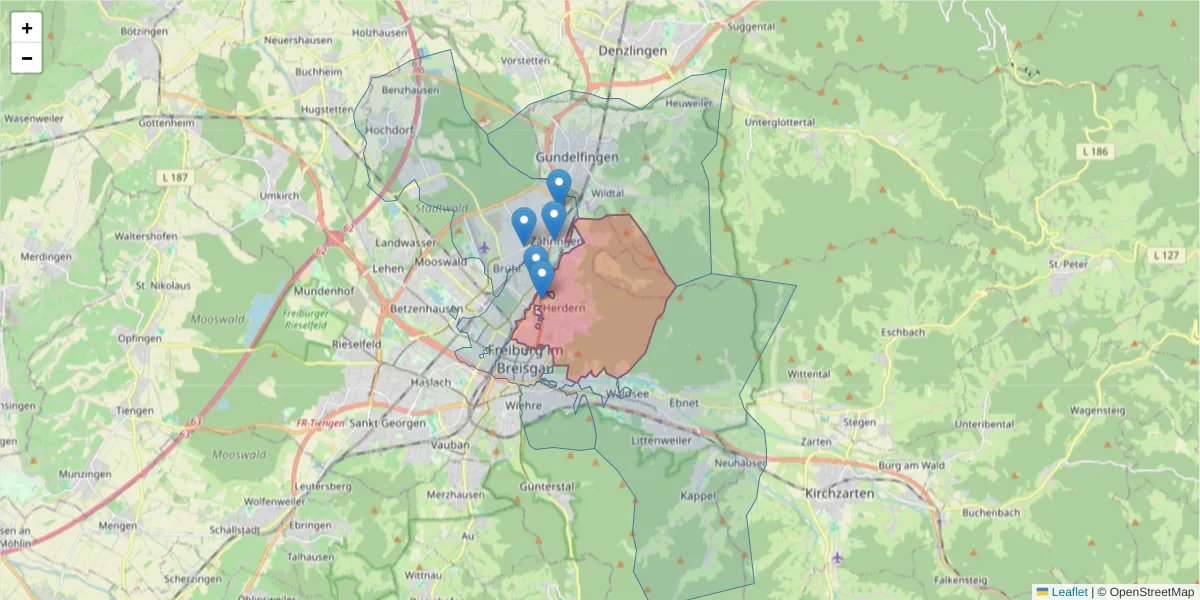 Karte des Postleitzahlen Bereichs  und der umliegenden Postleitzahlen in Deutschland