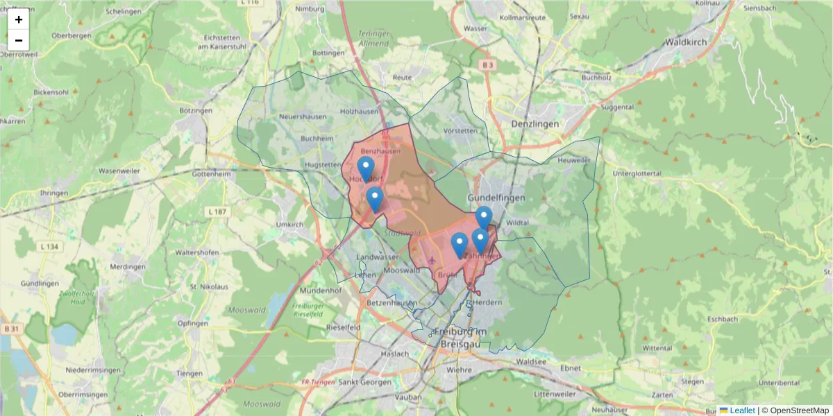 Karte des Postleitzahlen Bereichs  und der umliegenden Postleitzahlen in Deutschland