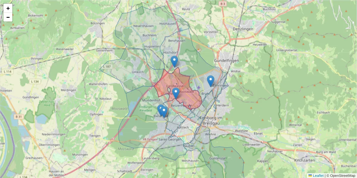 Karte des Postleitzahlen Bereichs  und der umliegenden Postleitzahlen in Deutschland