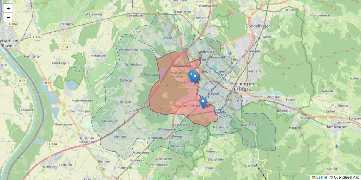 Karte des Postleitzahlen Bereichs  und der umliegenden Postleitzahlen in Deutschland