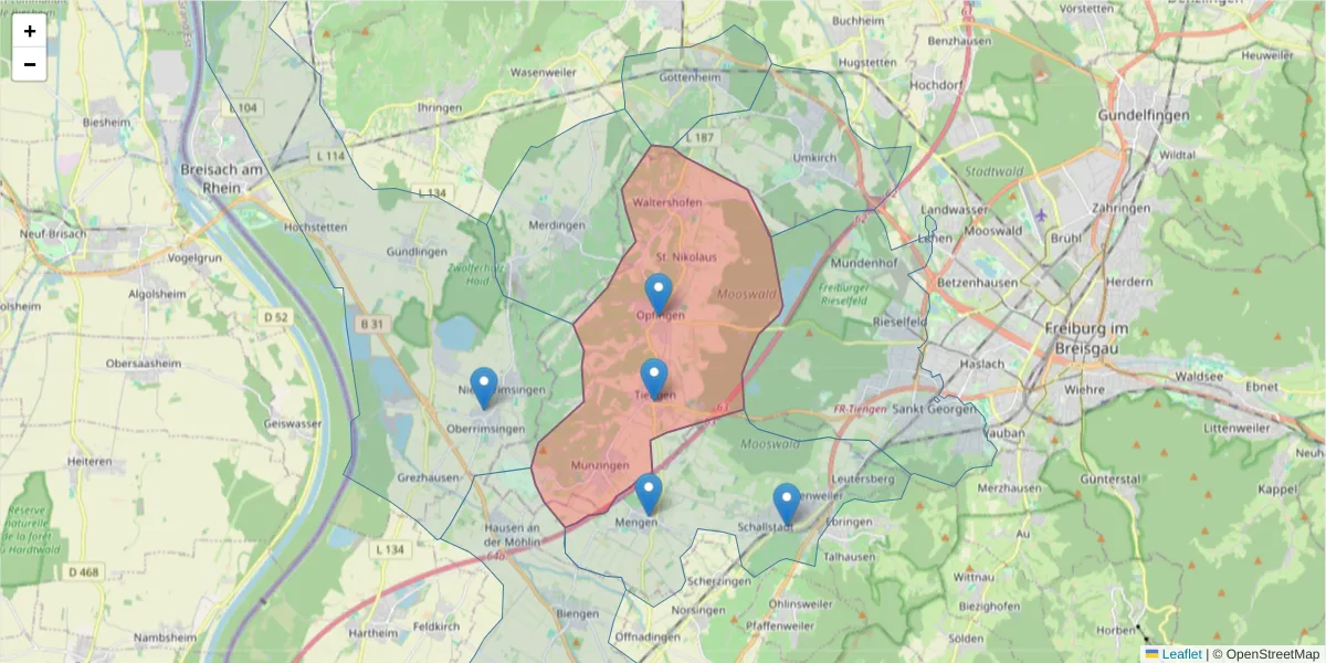 Karte des Postleitzahlen Bereichs  und der umliegenden Postleitzahlen in Deutschland