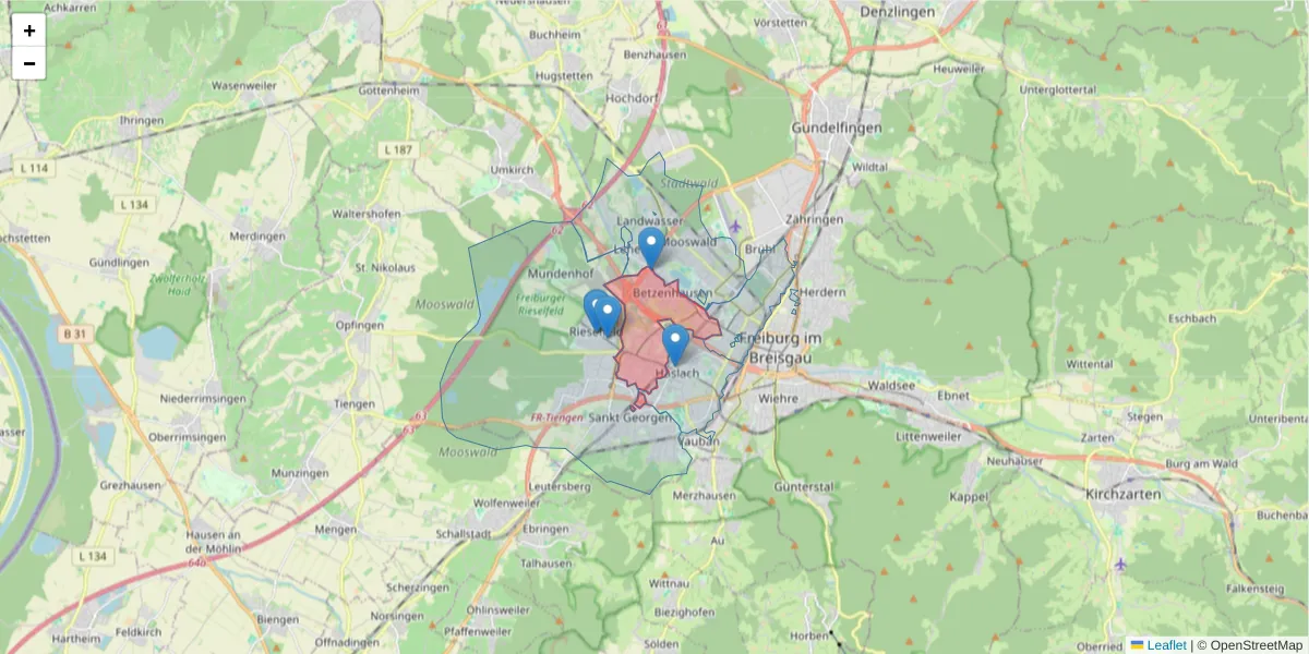 Karte des Postleitzahlen Bereichs  und der umliegenden Postleitzahlen in Deutschland