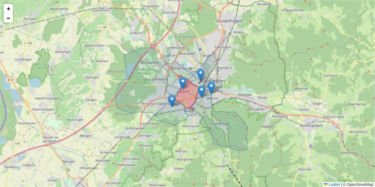 Karte des Postleitzahlen Bereichs  und der umliegenden Postleitzahlen in Deutschland