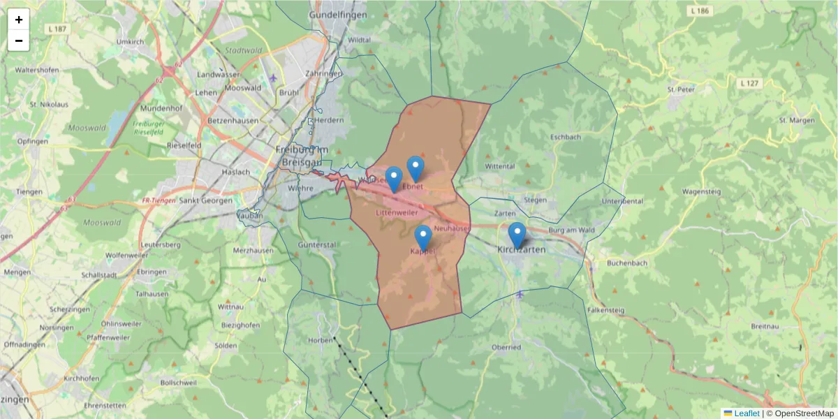 Karte des Postleitzahlen Bereichs  und der umliegenden Postleitzahlen in Deutschland