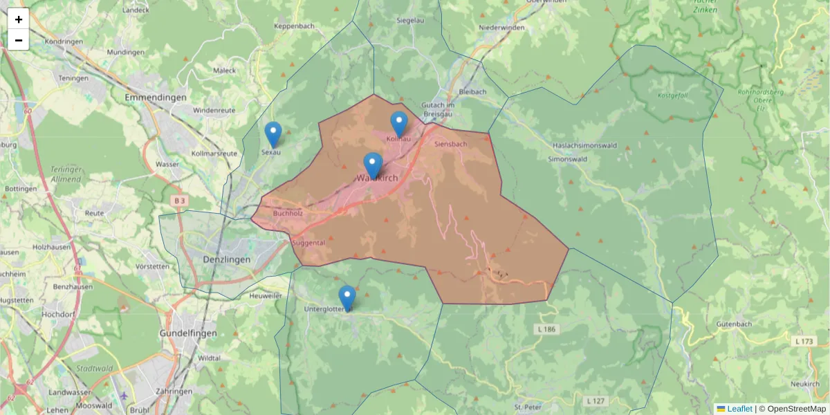 Karte des Postleitzahlen Bereichs  und der umliegenden Postleitzahlen in Deutschland