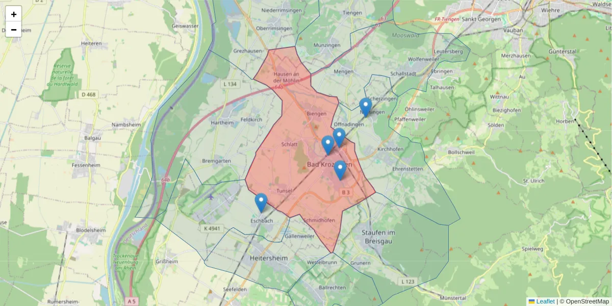 Karte des Postleitzahlen Bereichs  und der umliegenden Postleitzahlen in Deutschland