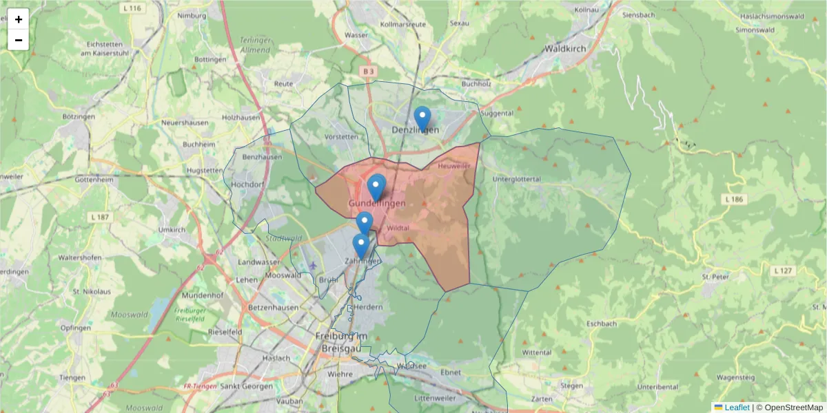 Karte des Postleitzahlen Bereichs  und der umliegenden Postleitzahlen in Deutschland