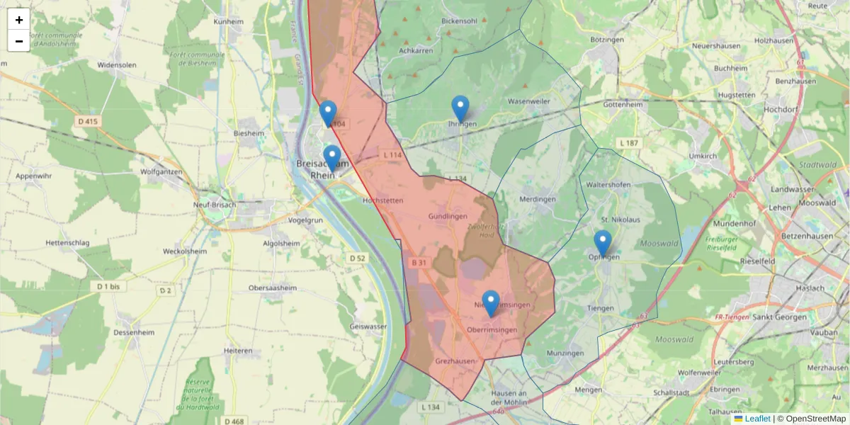 Karte des Postleitzahlen Bereichs  und der umliegenden Postleitzahlen in Deutschland