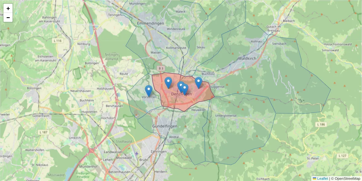 Karte des Postleitzahlen Bereichs  und der umliegenden Postleitzahlen in Deutschland