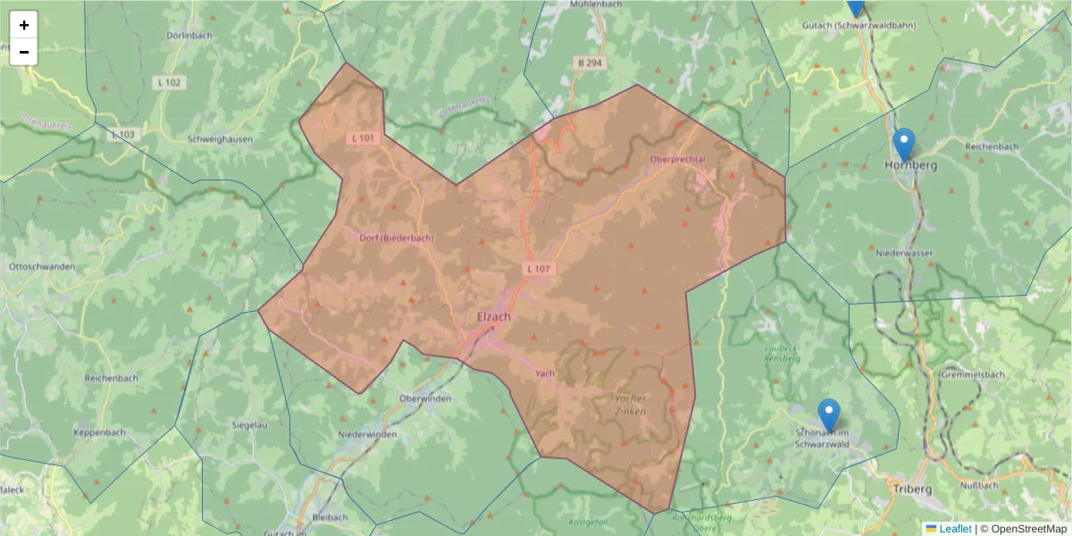 Karte des Postleitzahlen Bereichs  und der umliegenden Postleitzahlen in Deutschland