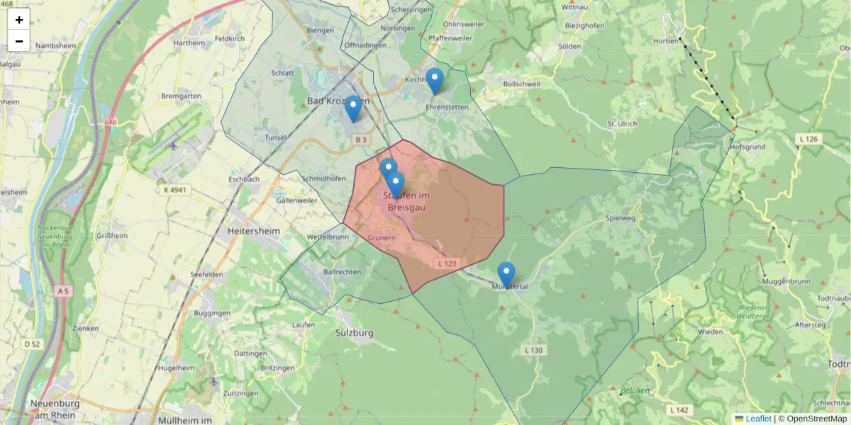 Karte des Postleitzahlen Bereichs  und der umliegenden Postleitzahlen in Deutschland