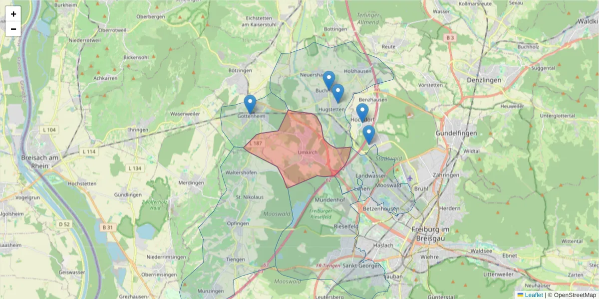 Karte des Postleitzahlen Bereichs  und der umliegenden Postleitzahlen in Deutschland