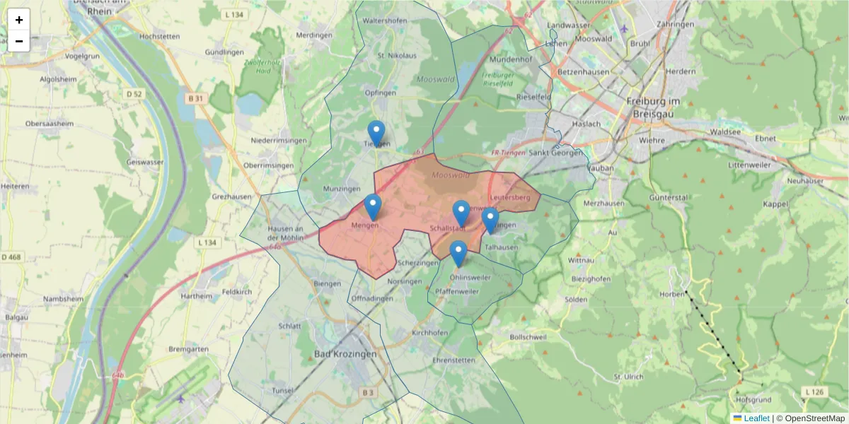 Karte des Postleitzahlen Bereichs  und der umliegenden Postleitzahlen in Deutschland