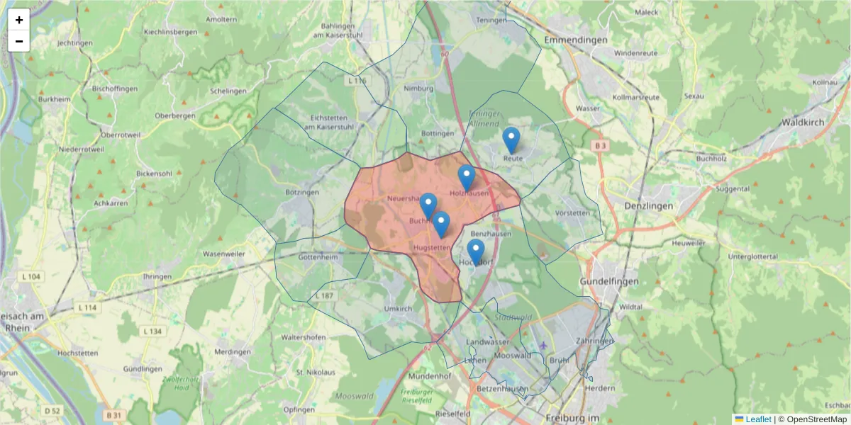 Karte des Postleitzahlen Bereichs  und der umliegenden Postleitzahlen in Deutschland