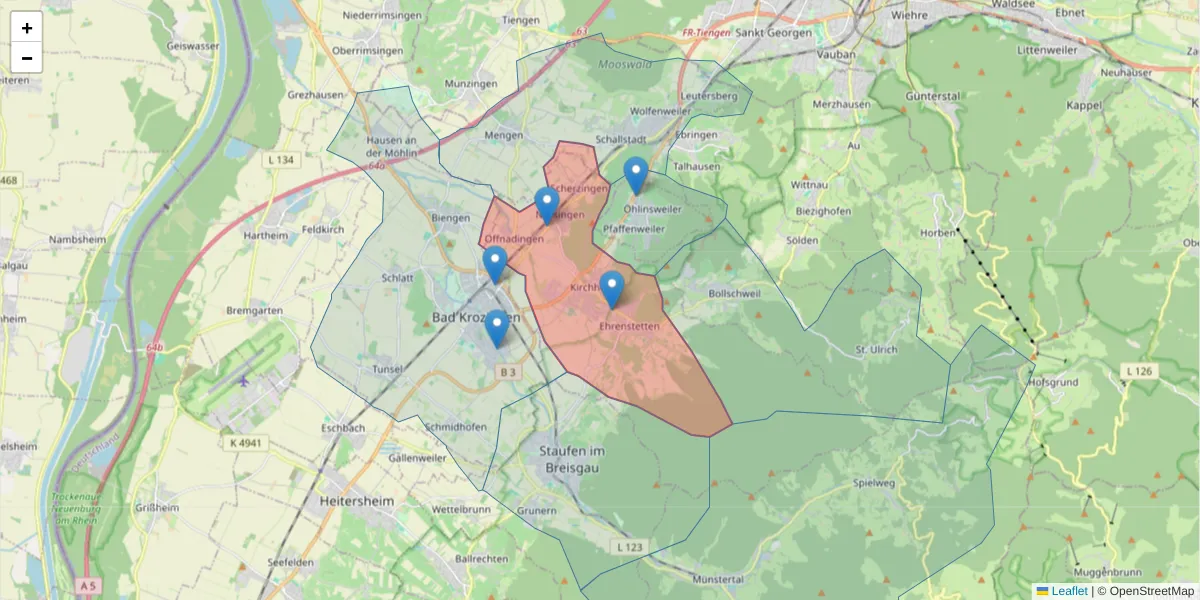 Karte des Postleitzahlen Bereichs  und der umliegenden Postleitzahlen in Deutschland