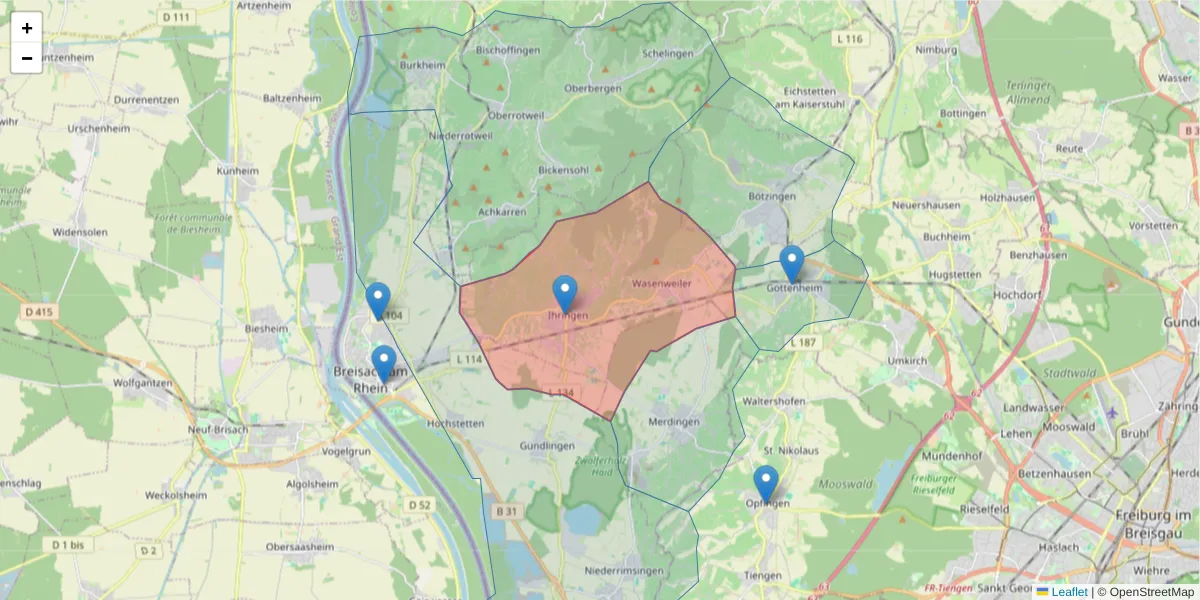 Karte des Postleitzahlen Bereichs  und der umliegenden Postleitzahlen in Deutschland