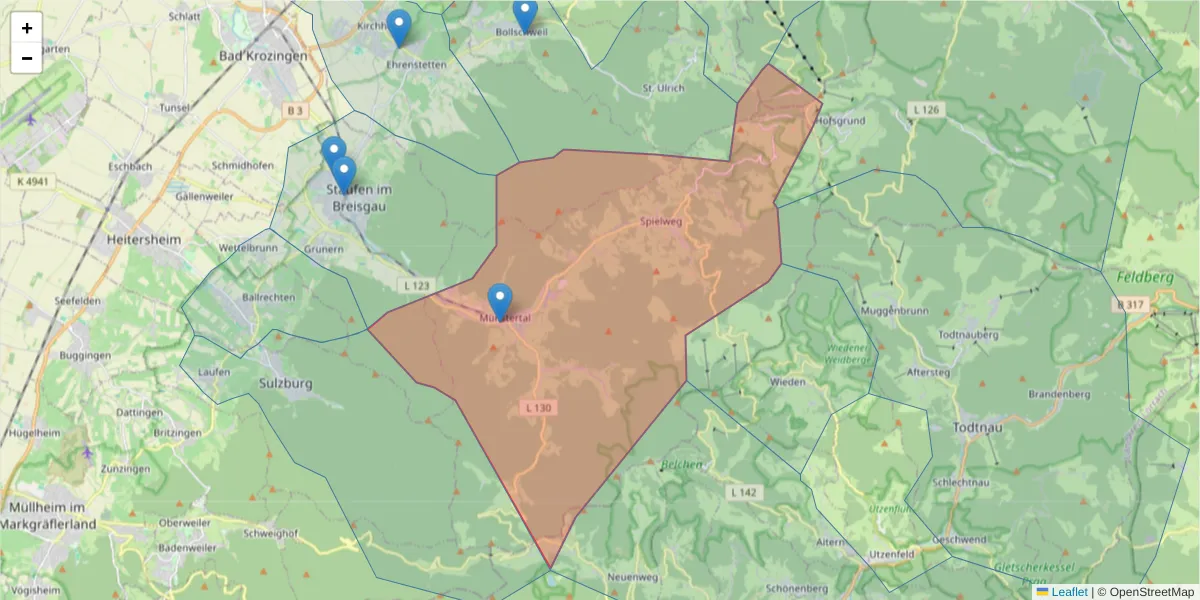 Karte des Postleitzahlen Bereichs  und der umliegenden Postleitzahlen in Deutschland