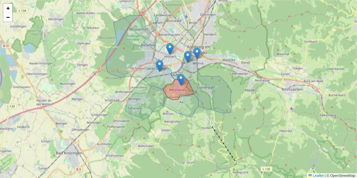 Karte des Postleitzahlen Bereichs  und der umliegenden Postleitzahlen in Deutschland