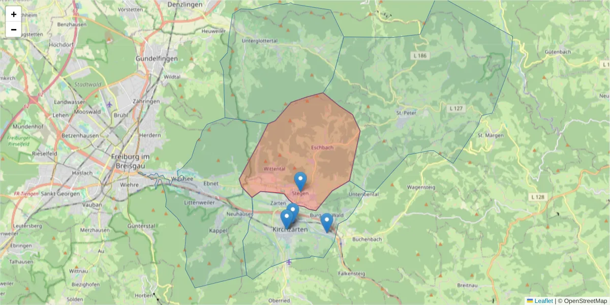 Karte des Postleitzahlen Bereichs  und der umliegenden Postleitzahlen in Deutschland
