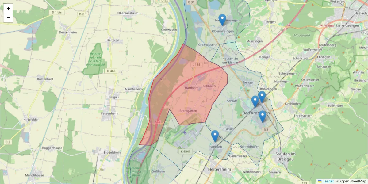 Karte des Postleitzahlen Bereichs  und der umliegenden Postleitzahlen in Deutschland