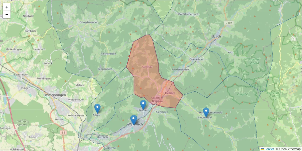 Karte des Postleitzahlen Bereichs  und der umliegenden Postleitzahlen in Deutschland