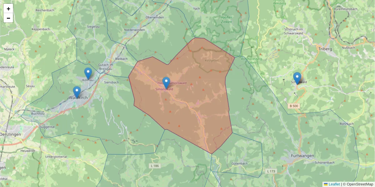 Karte des Postleitzahlen Bereichs  und der umliegenden Postleitzahlen in Deutschland