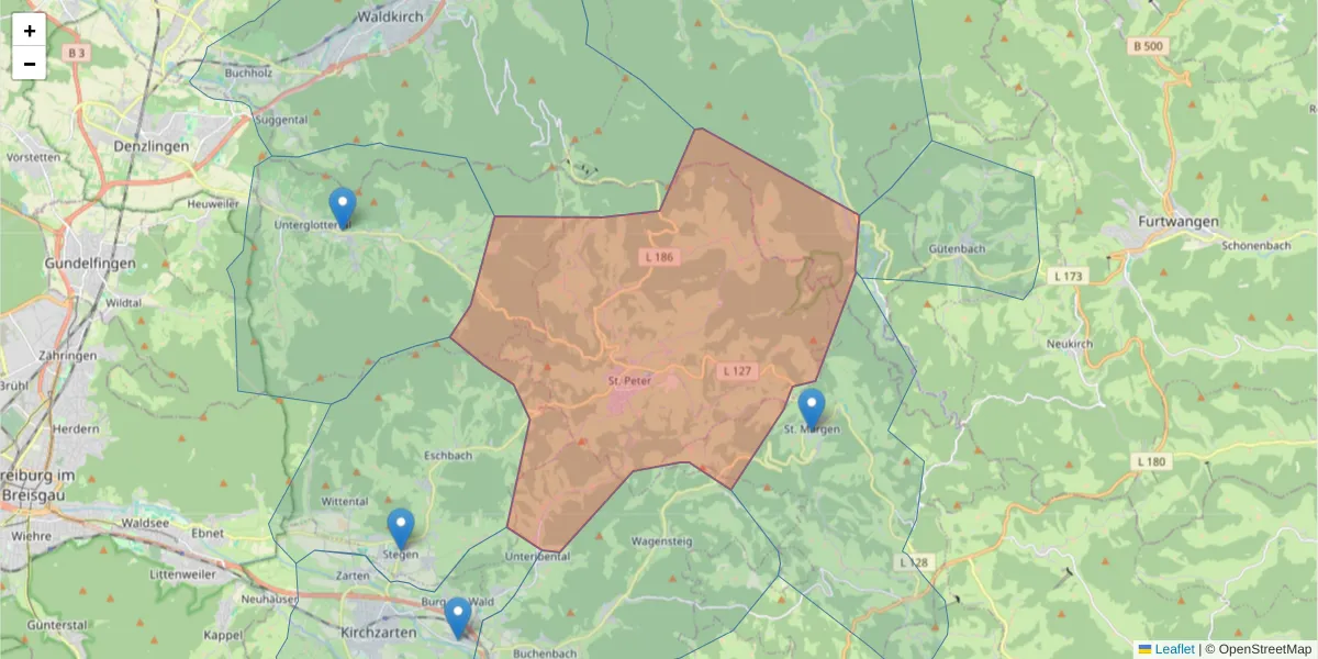 Karte des Postleitzahlen Bereichs  und der umliegenden Postleitzahlen in Deutschland