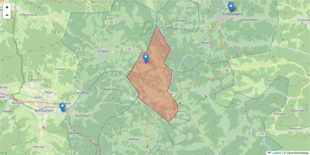 Karte des Postleitzahlen Bereichs  und der umliegenden Postleitzahlen in Deutschland