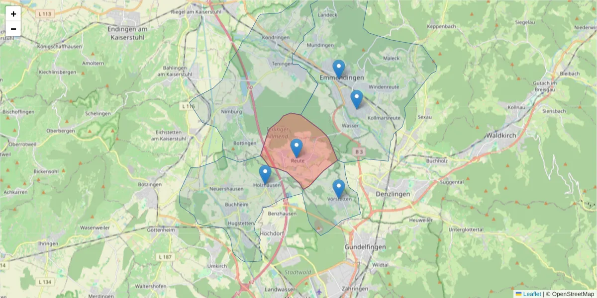 Karte des Postleitzahlen Bereichs  und der umliegenden Postleitzahlen in Deutschland