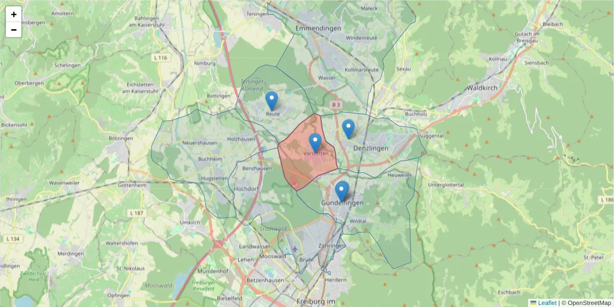 Karte des Postleitzahlen Bereichs  und der umliegenden Postleitzahlen in Deutschland