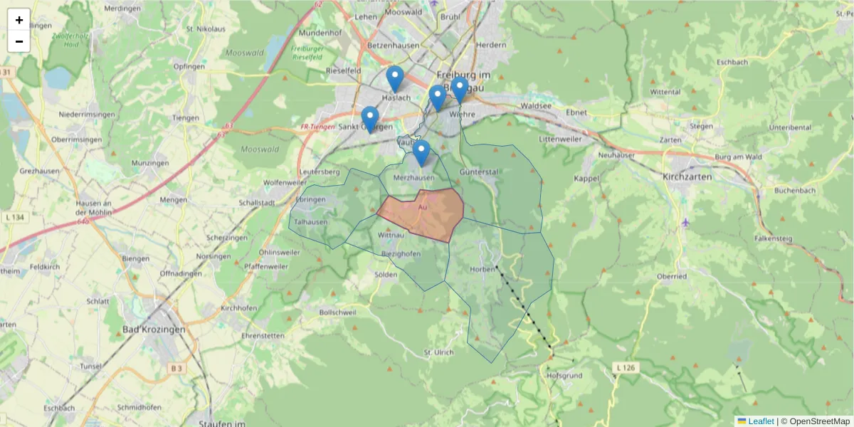 Karte des Postleitzahlen Bereichs  und der umliegenden Postleitzahlen in Deutschland