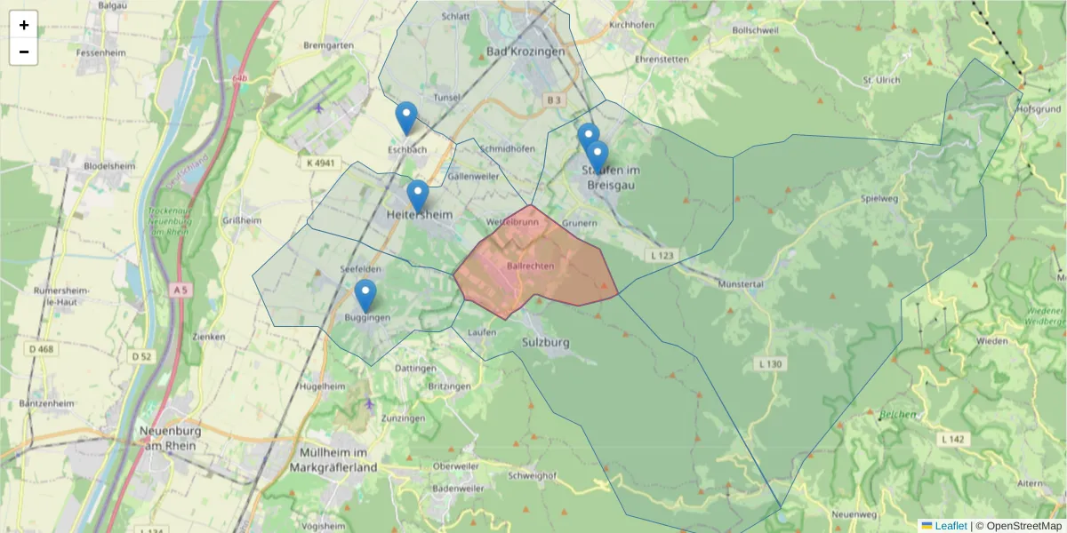 Karte des Postleitzahlen Bereichs  und der umliegenden Postleitzahlen in Deutschland