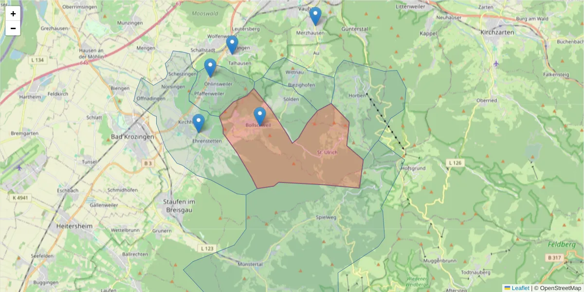 Karte des Postleitzahlen Bereichs  und der umliegenden Postleitzahlen in Deutschland