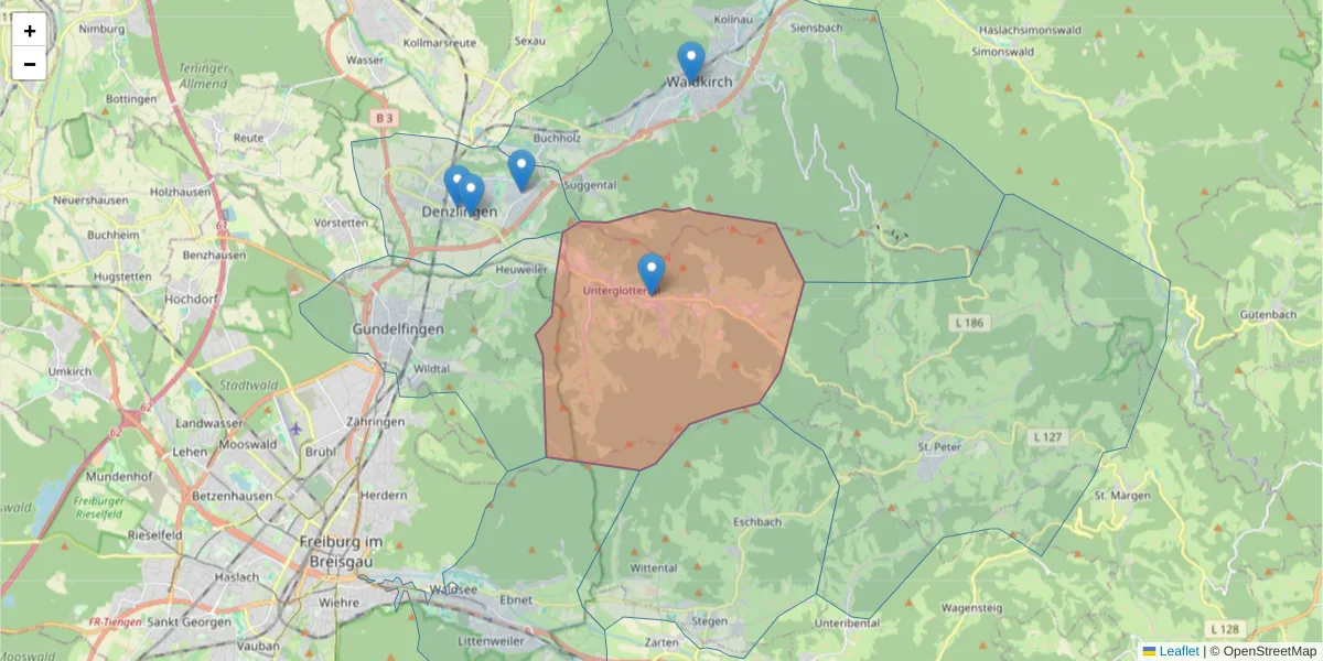 Karte des Postleitzahlen Bereichs  und der umliegenden Postleitzahlen in Deutschland