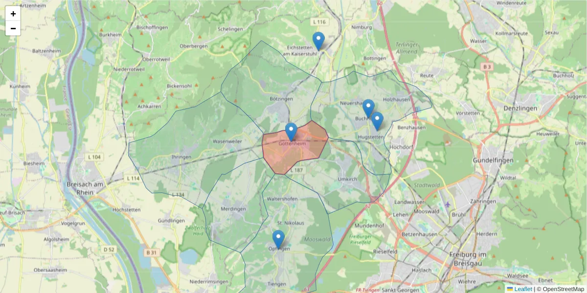Karte des Postleitzahlen Bereichs  und der umliegenden Postleitzahlen in Deutschland