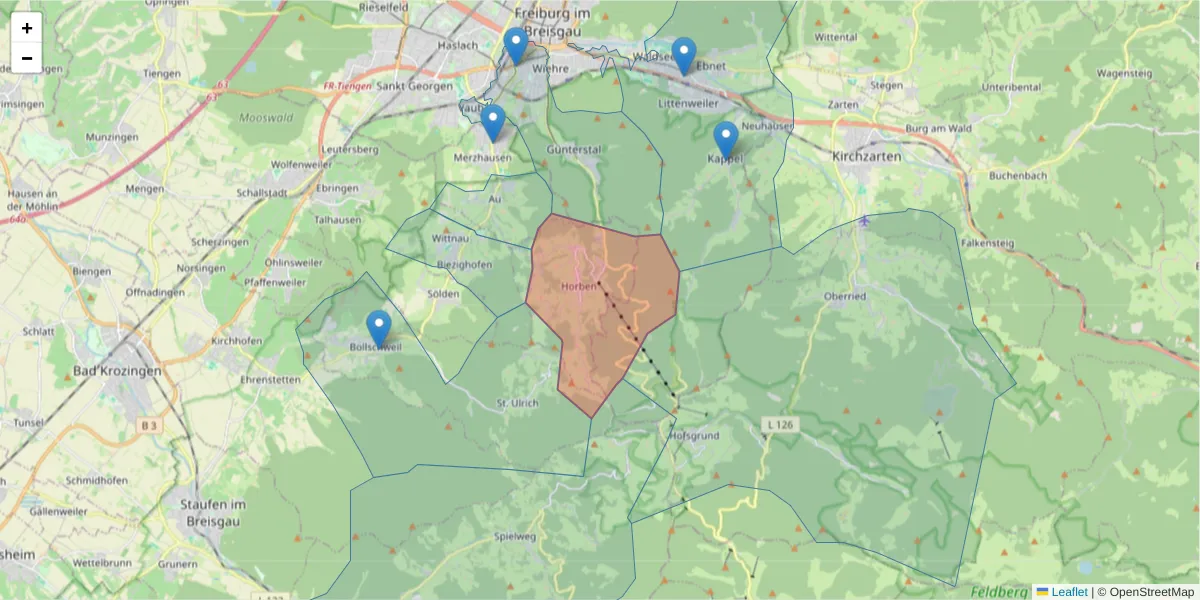 Karte des Postleitzahlen Bereichs  und der umliegenden Postleitzahlen in Deutschland