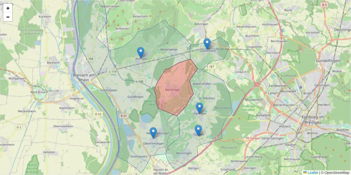 Karte des Postleitzahlen Bereichs  und der umliegenden Postleitzahlen in Deutschland
