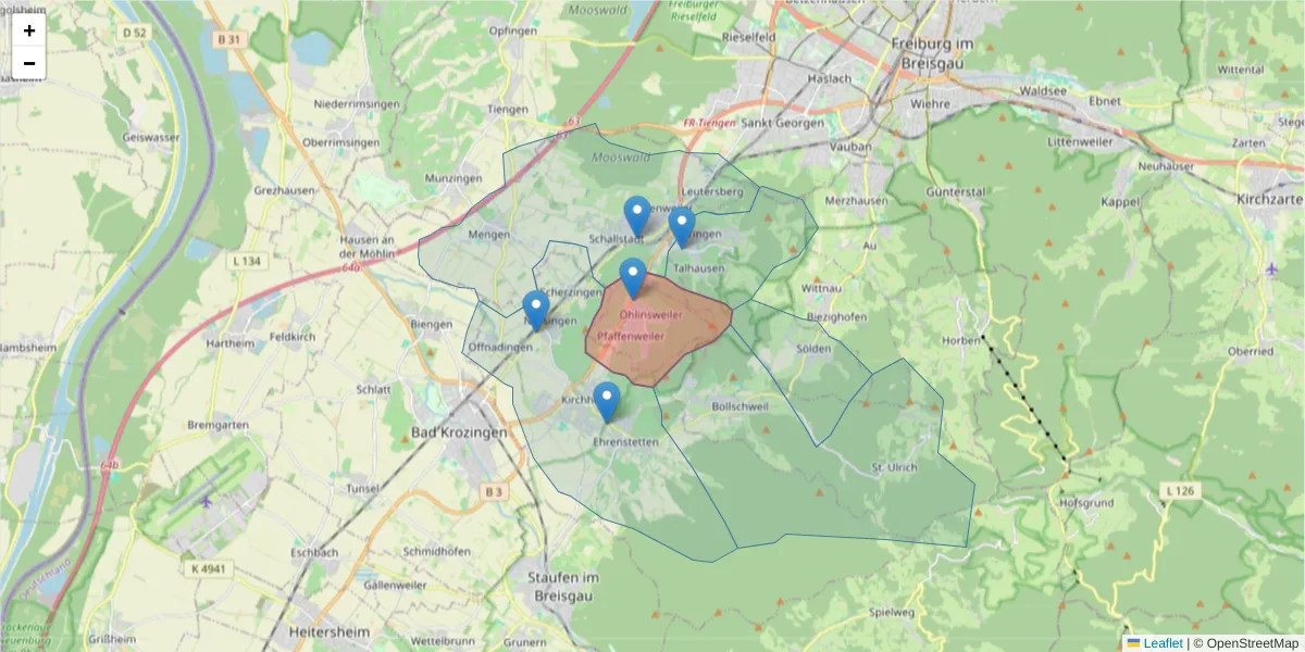 Karte des Postleitzahlen Bereichs  und der umliegenden Postleitzahlen in Deutschland