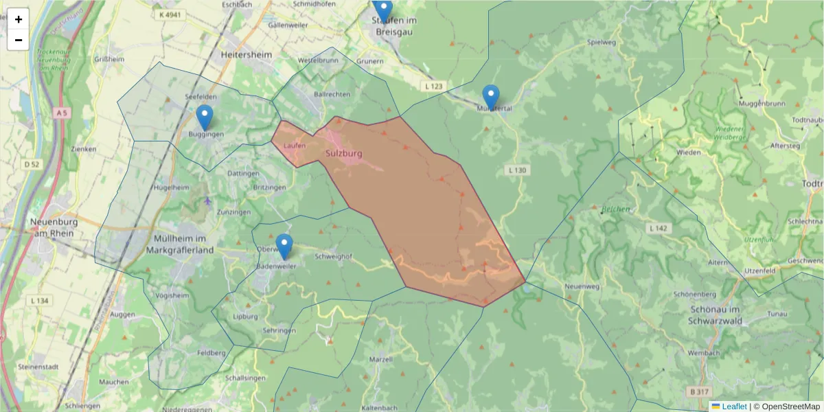 Karte des Postleitzahlen Bereichs  und der umliegenden Postleitzahlen in Deutschland