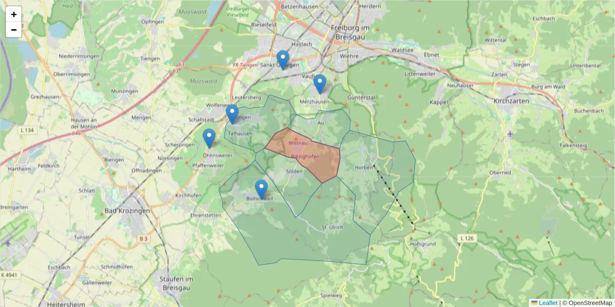 Karte des Postleitzahlen Bereichs  und der umliegenden Postleitzahlen in Deutschland