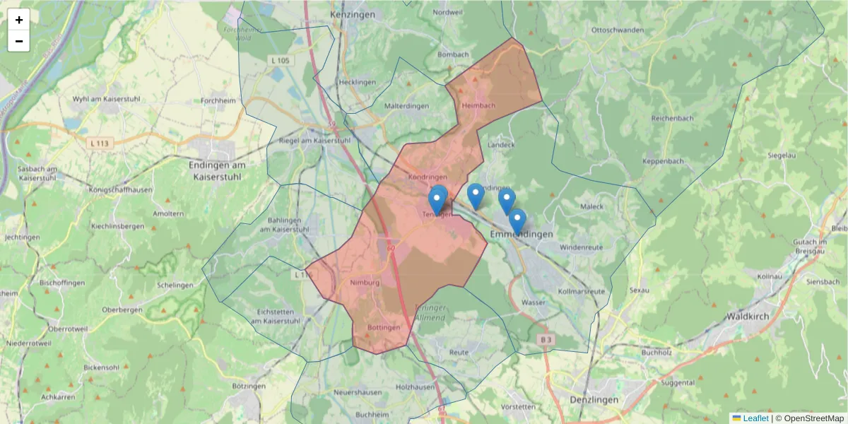Karte des Postleitzahlen Bereichs  und der umliegenden Postleitzahlen in Deutschland