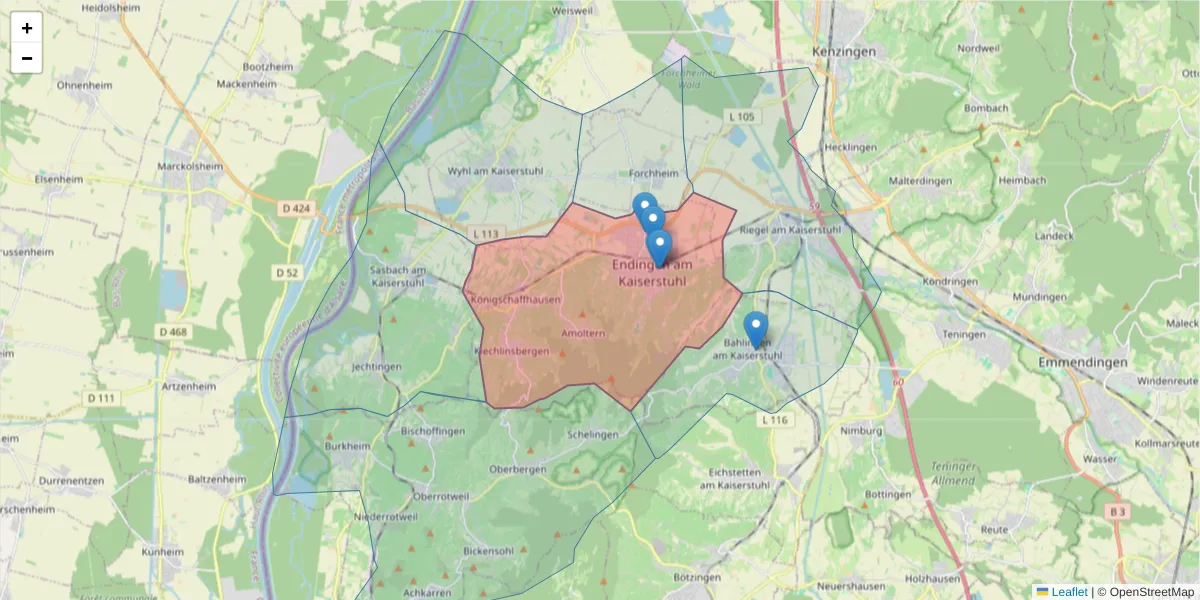 Karte des Postleitzahlen Bereichs  und der umliegenden Postleitzahlen in Deutschland