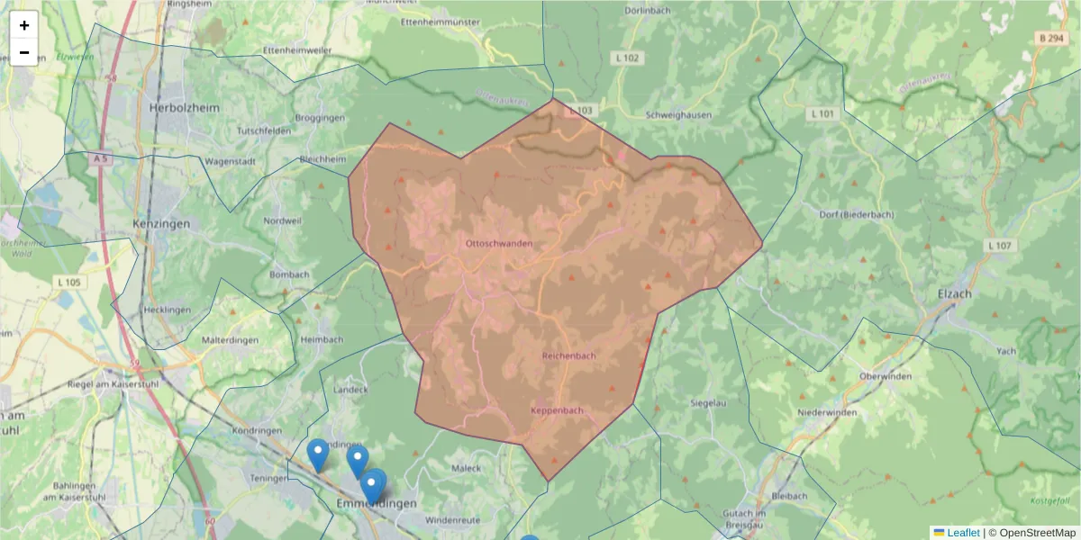 Karte des Postleitzahlen Bereichs  und der umliegenden Postleitzahlen in Deutschland