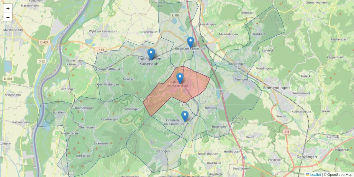 Karte des Postleitzahlen Bereichs  und der umliegenden Postleitzahlen in Deutschland