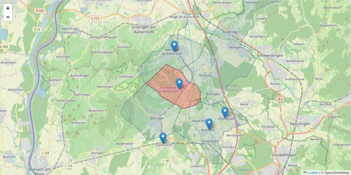Karte des Postleitzahlen Bereichs  und der umliegenden Postleitzahlen in Deutschland