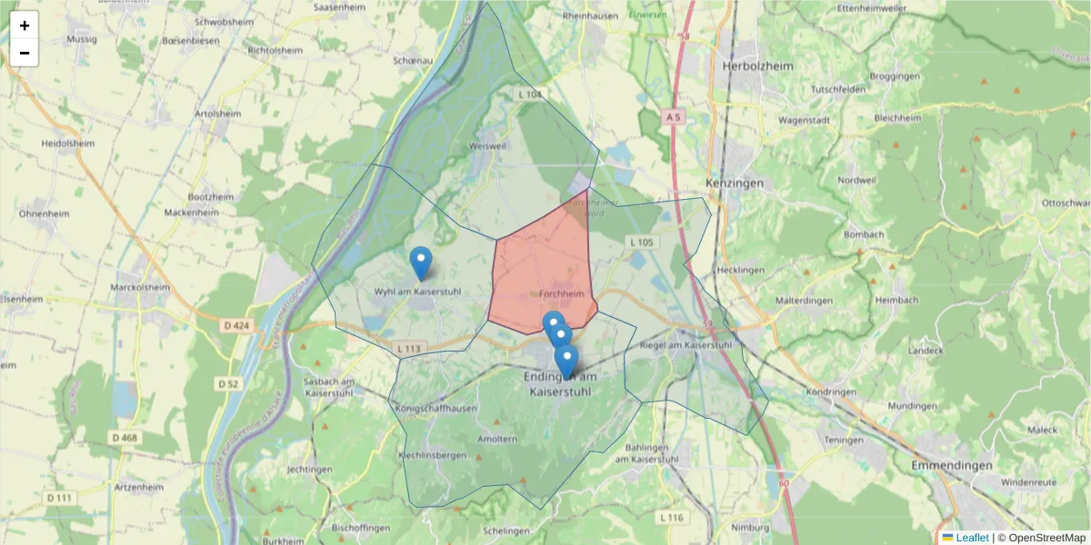 Karte des Postleitzahlen Bereichs  und der umliegenden Postleitzahlen in Deutschland